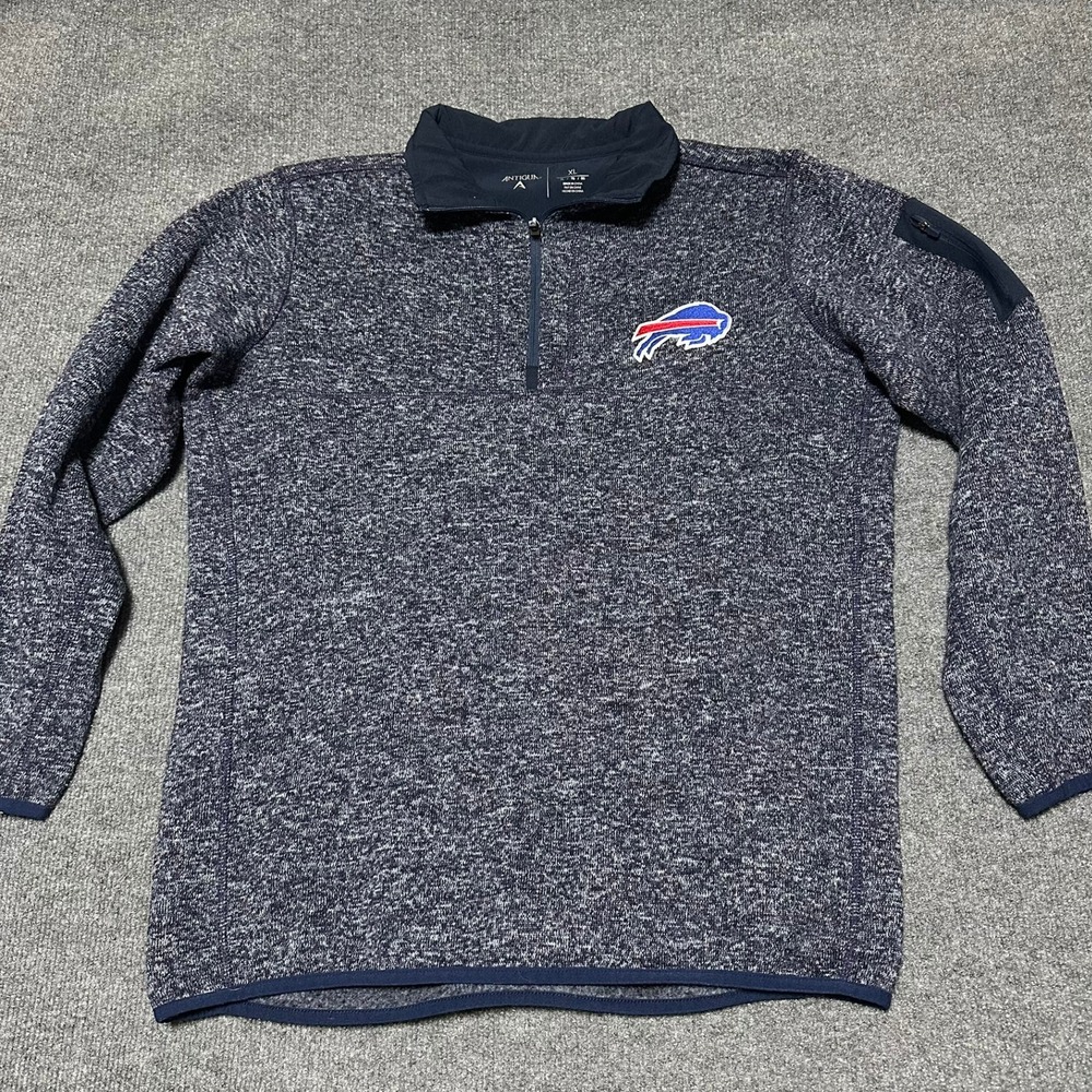 Antigua Buffalo Bills Mens XL Quarter Zip Pullover Sweater Heather Navy Blue